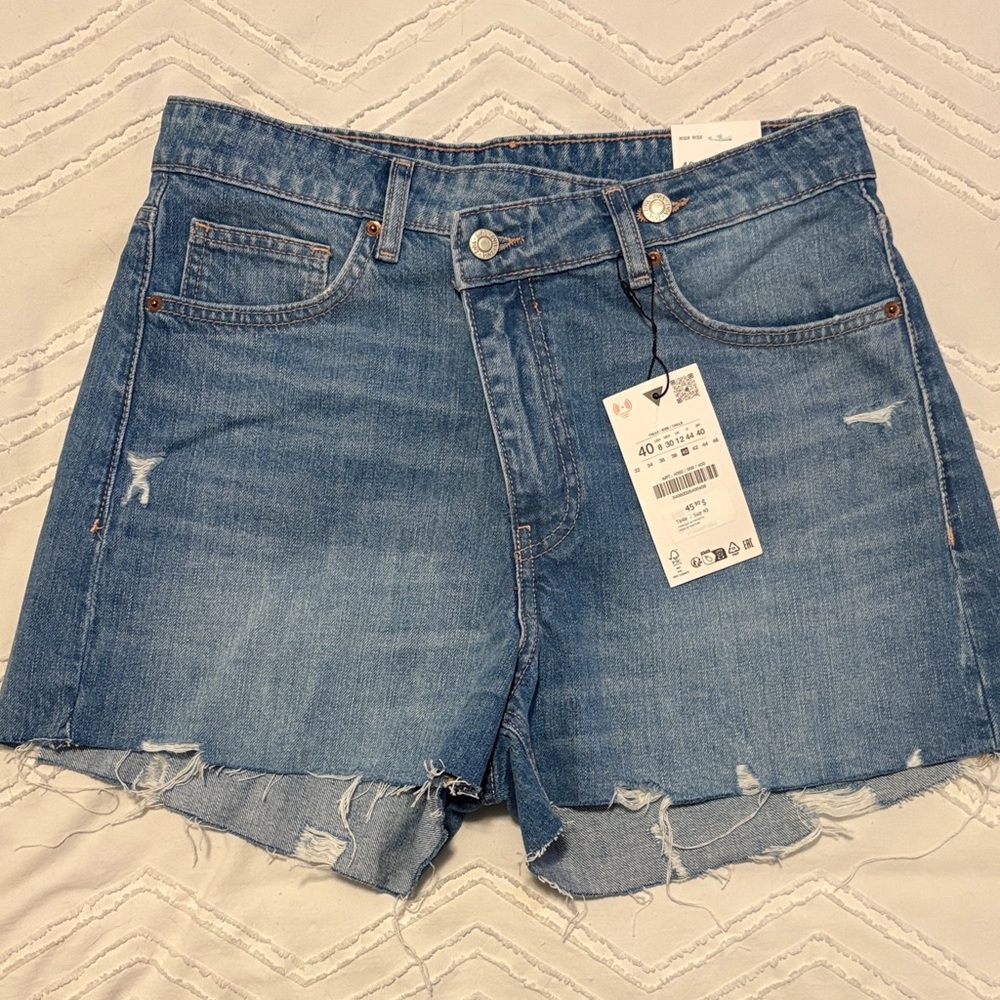 Zara Blue Distressed Jean Shorts